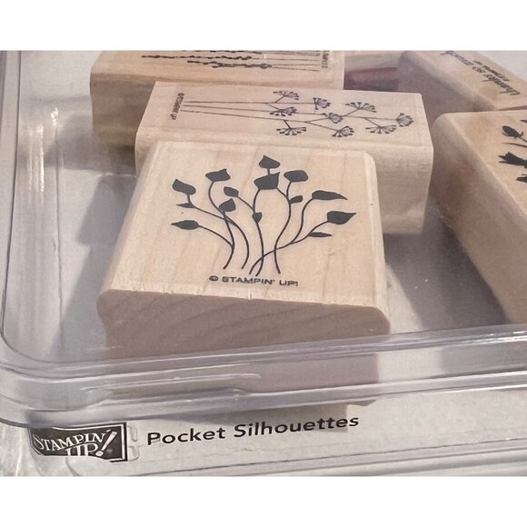 Stampin Up! Pocket Silhouettes Rubber Stamps Set Of 6 Wood Mounted Floral & Sent - Picture 3 of 3